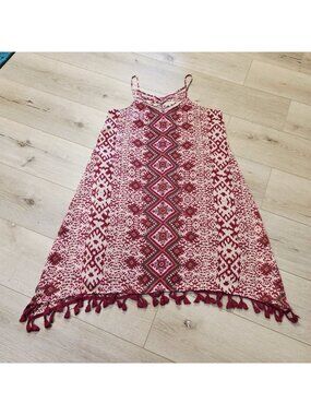 Womens Boho Southwest Tribal Aztec Sleeveless Hippie Fringe Dress Sz M